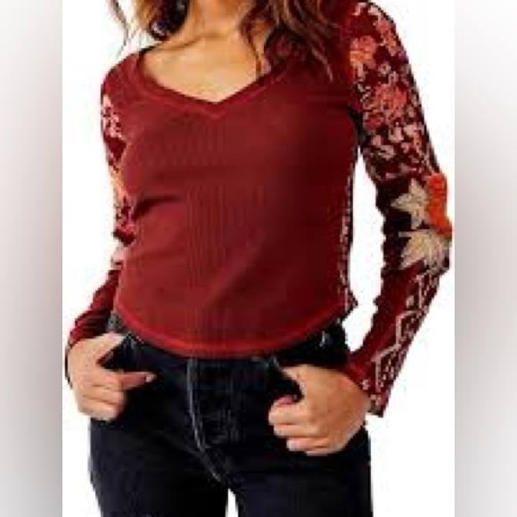 Free People Tops - Free People Women's Amara long sleeve Top floral maroon orange gold medium